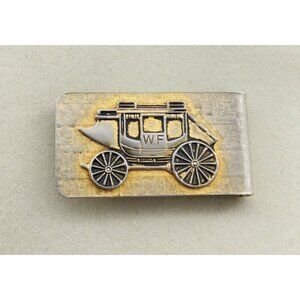 Vintage Wells Fargo US Mail Stage Coach Money Clip Gold/Silver Toned 2"x1"